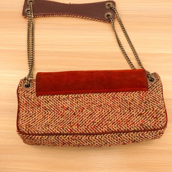 Tweed Bag Shoulder Hobo Handwoven Purse Chain Strap  Red STUART‎ WEITZMAN SPAIN - Picture 13 of 16